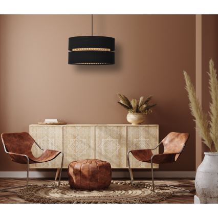Duolla - Żyrandol na lince DUO 1xE27/15W/230V śr. 40 cm czarny/rattan