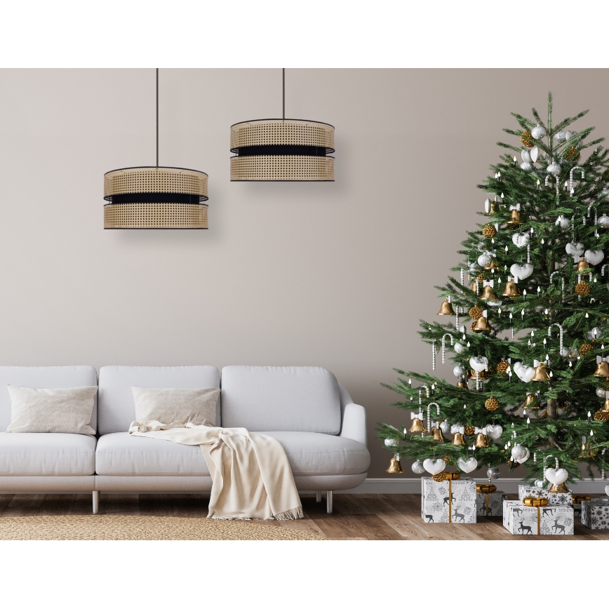 Duolla - Żyrandol na lince DUO 1xE27/15W/230V śr. 40 cm rattan/czarny