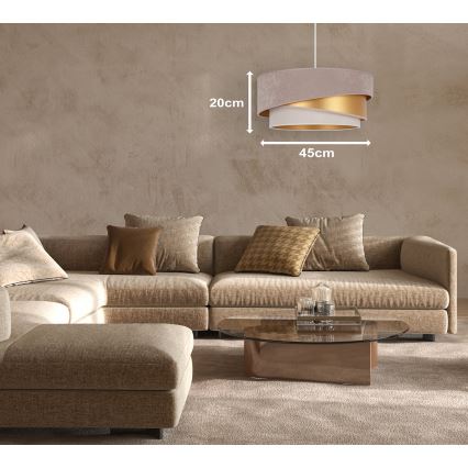 Duolla - Żyrandol na lince KOBO 1xE27/15W/230V śr. 45 cm beżowy/złoty/kremowy