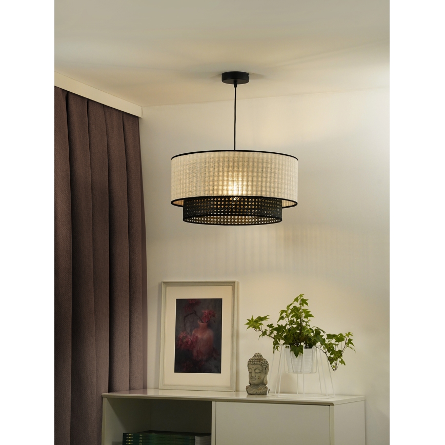 Duolla - Żyrandol na lince RATTAN YUTE 1xE27/15W/230V śr. 45 cm kremowy/czarny