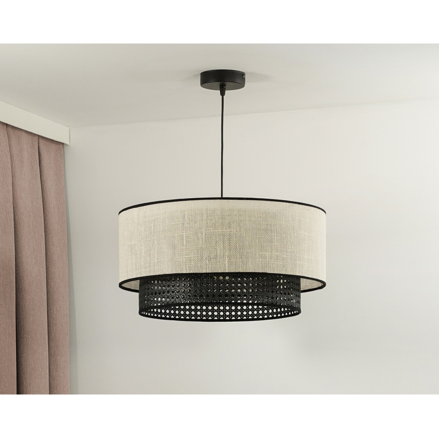 Duolla - Żyrandol na lince RATTAN YUTE 1xE27/15W/230V śr. 45 cm kremowy/czarny