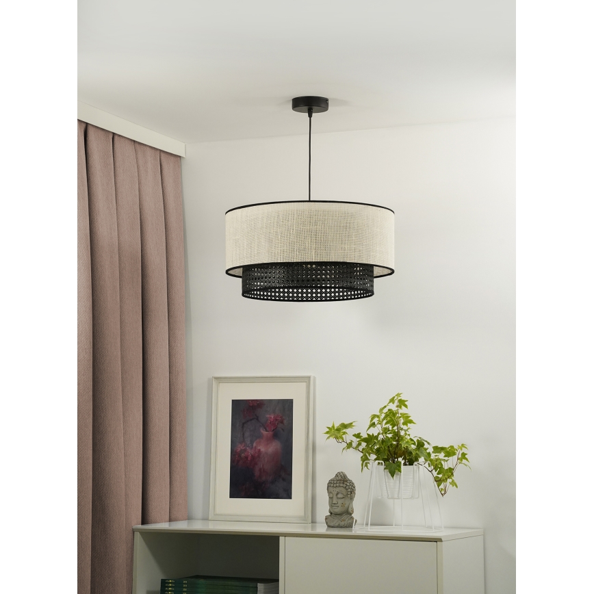 Duolla - Żyrandol na lince RATTAN YUTE 1xE27/15W/230V śr. 45 cm kremowy/czarny