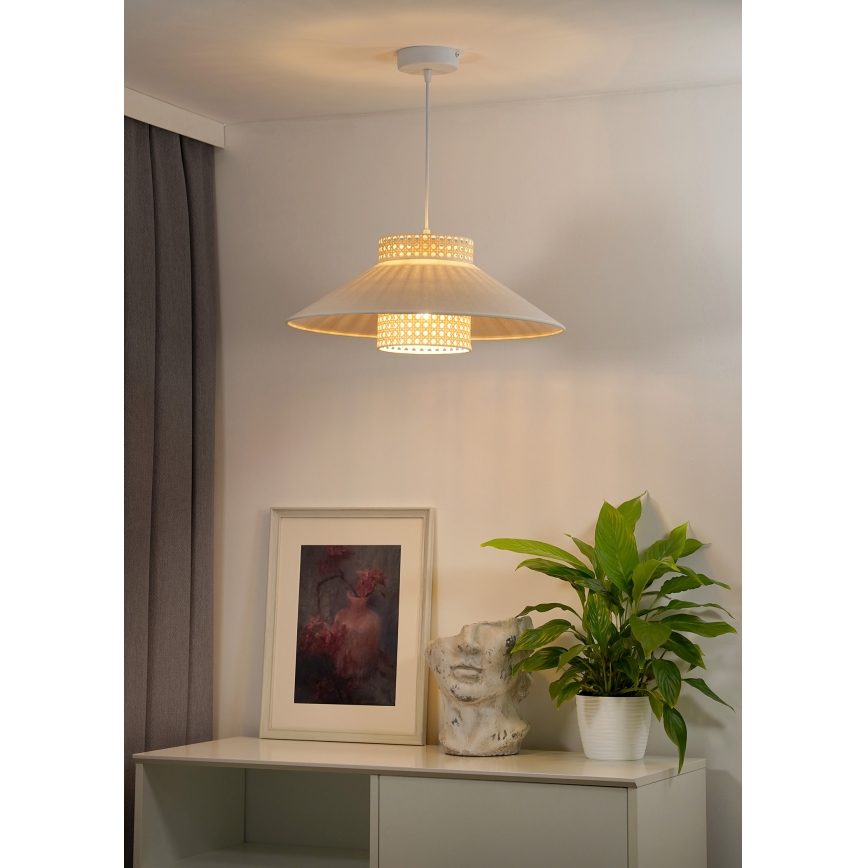 Duolla - Żyrandol na lince RIO RATTAN 1xE27/15W/230V śr. 45 cm beżowy/rattan