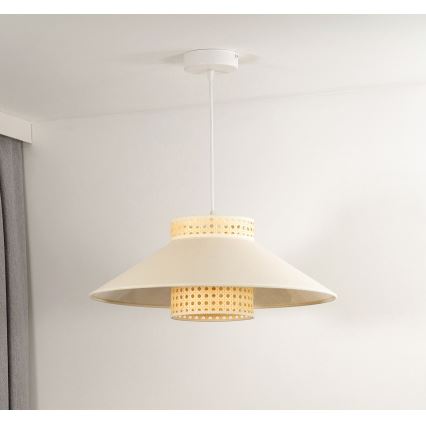 Duolla - Żyrandol na lince RIO RATTAN 1xE27/15W/230V śr. 45 cm beżowy/rattan