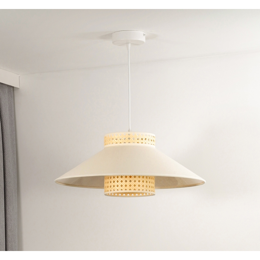 Duolla - Żyrandol na lince RIO RATTAN 1xE27/15W/230V śr. 45 cm beżowy/rattan