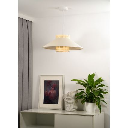 Duolla - Żyrandol na lince RIO RATTAN 1xE27/15W/230V śr. 45 cm beżowy/rattan