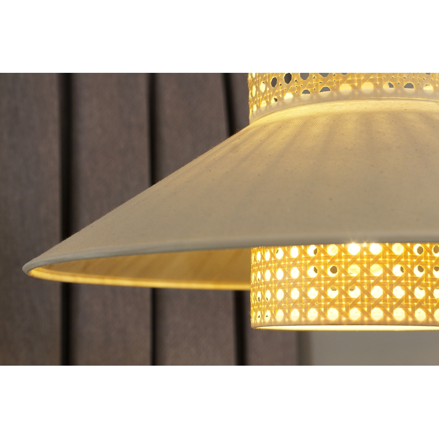 Duolla - Żyrandol na lince RIO RATTAN 1xE27/15W/230V śr. 45 cm beżowy/rattan