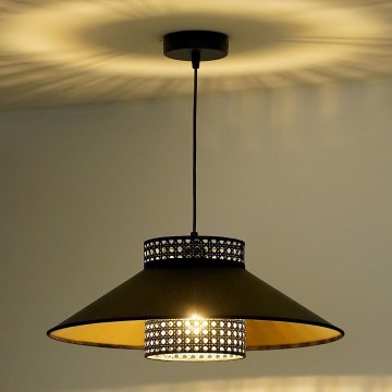 Duolla - Żyrandol na lince RIO RATTAN 1xE27/15W/230V śr. 45 cm czarny/złoty