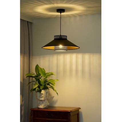 Duolla - Żyrandol na lince RIO RATTAN 1xE27/15W/230V śr. 45 cm czarny/złoty