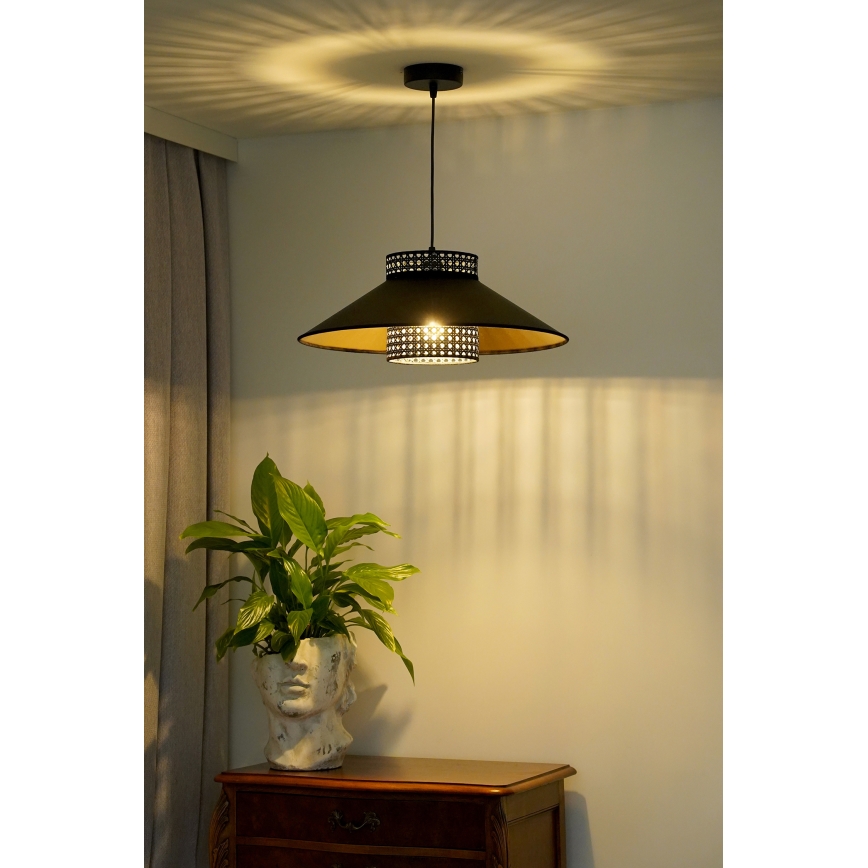 Duolla - Żyrandol na lince RIO RATTAN 1xE27/15W/230V śr. 45 cm czarny/złoty