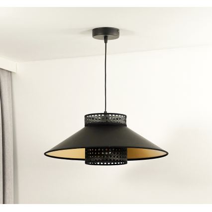 Duolla - Żyrandol na lince RIO RATTAN 1xE27/15W/230V śr. 45 cm czarny/złoty