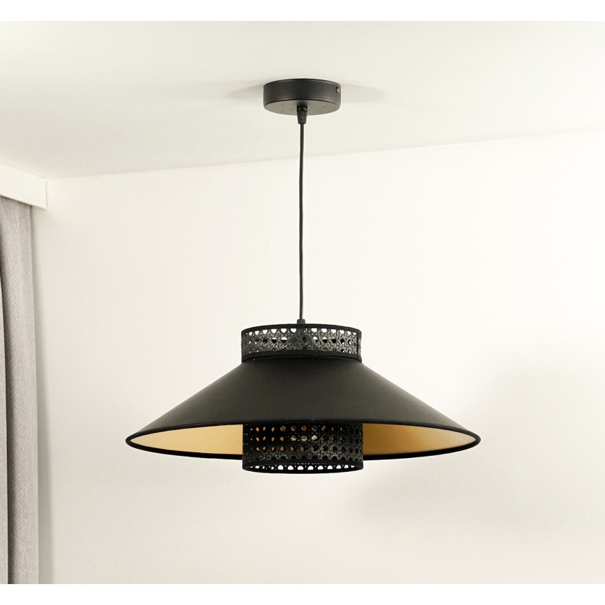 Duolla - Żyrandol na lince RIO RATTAN 1xE27/15W/230V śr. 45 cm czarny/złoty