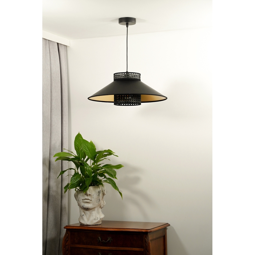 Duolla - Żyrandol na lince RIO RATTAN 1xE27/15W/230V śr. 45 cm czarny/złoty