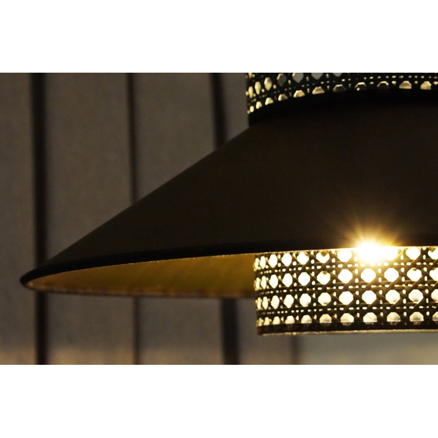 Duolla - Żyrandol na lince RIO RATTAN 1xE27/15W/230V śr. 45 cm czarny/złoty