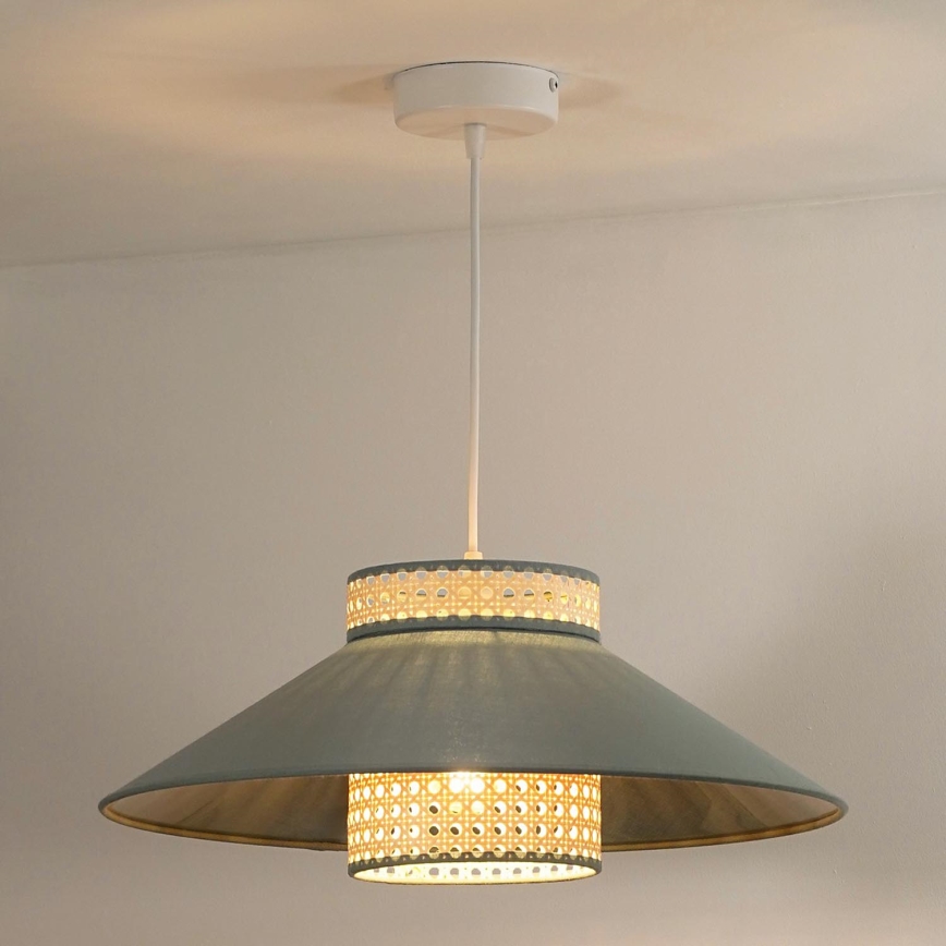 Duolla - Żyrandol na lince RIO RATTAN 1xE27/15W/230V śr. 45 cm zielony/rattan