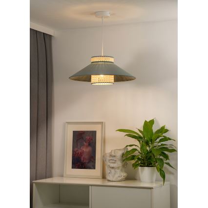 Duolla - Żyrandol na lince RIO RATTAN 1xE27/15W/230V śr. 45 cm zielony/rattan