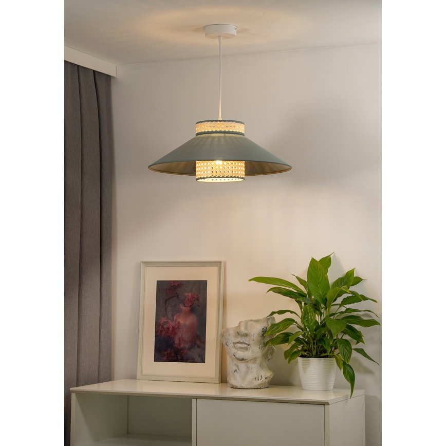 Duolla - Żyrandol na lince RIO RATTAN 1xE27/15W/230V śr. 45 cm zielony/rattan