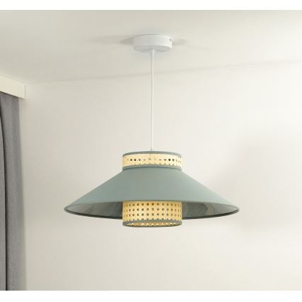 Duolla - Żyrandol na lince RIO RATTAN 1xE27/15W/230V śr. 45 cm zielony/rattan