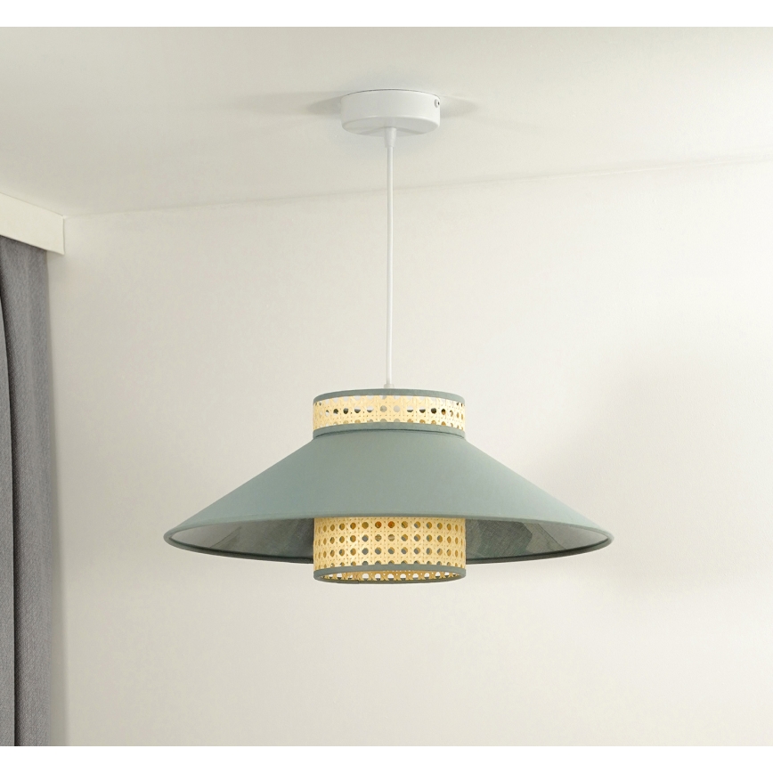 Duolla - Żyrandol na lince RIO RATTAN 1xE27/15W/230V śr. 45 cm zielony/rattan