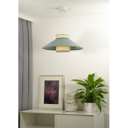 Duolla - Żyrandol na lince RIO RATTAN 1xE27/15W/230V śr. 45 cm zielony/rattan