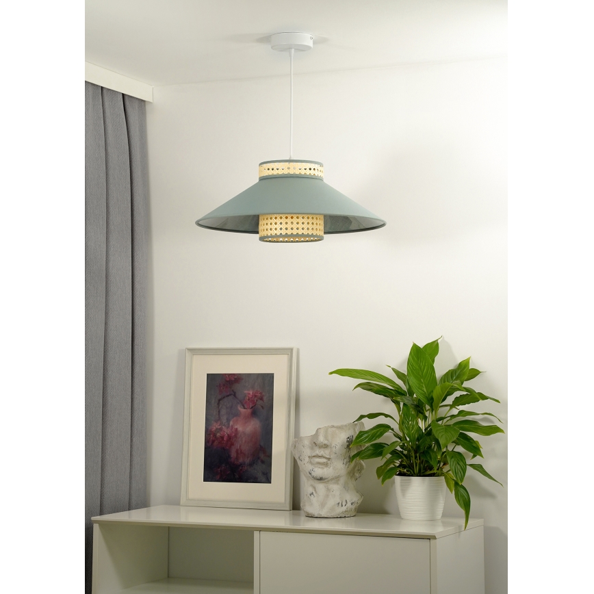 Duolla - Żyrandol na lince RIO RATTAN 1xE27/15W/230V śr. 45 cm zielony/rattan
