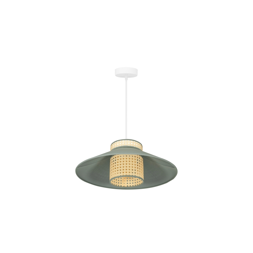 Duolla - Żyrandol na lince RIO RATTAN 1xE27/15W/230V śr. 45 cm zielony/rattan