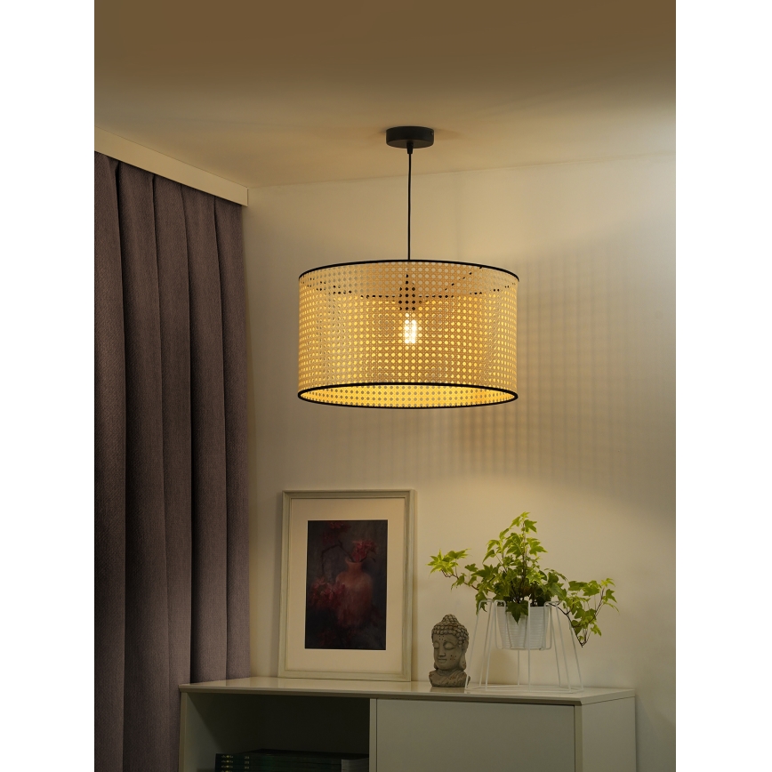 Duolla - Żyrandol na lince ROLLER 1xE27/15W/230V śr. 45 cm rattan/czarny