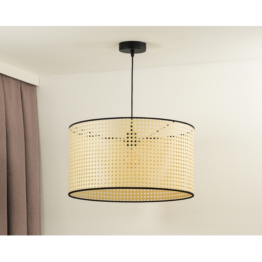 Duolla - Żyrandol na lince ROLLER 1xE27/15W/230V śr. 45 cm rattan/czarny