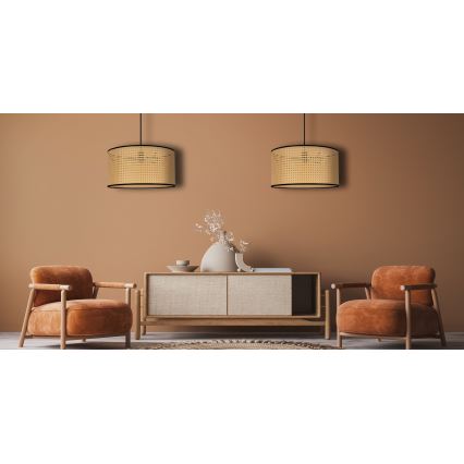 Duolla - Żyrandol na lince ROLLER 1xE27/15W/230V śr. 45 cm rattan/czarny