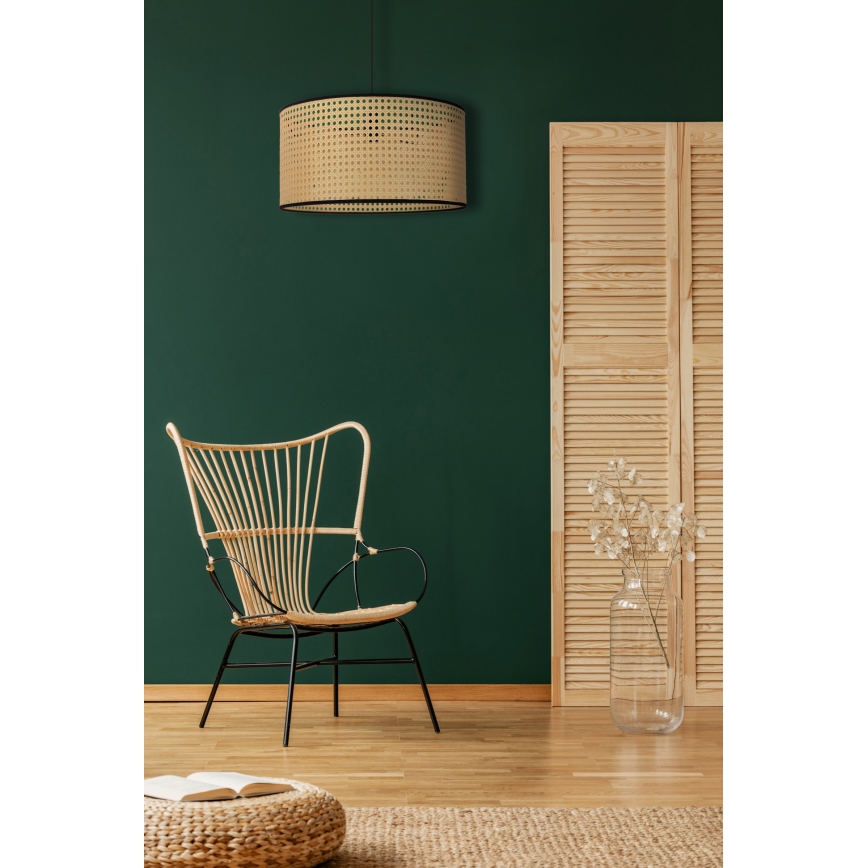 Duolla - Żyrandol na lince ROLLER 1xE27/15W/230V śr. 45 cm rattan/czarny
