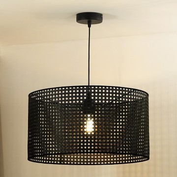 Duolla - Żyrandol na lince ROLLER RATTAN 1xE27/15W/230V śr. 45 cm czarny