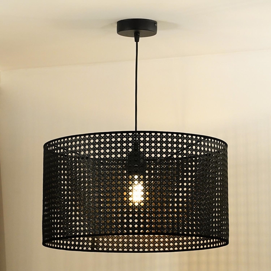 Duolla - Żyrandol na lince ROLLER RATTAN 1xE27/15W/230V śr. 45 cm czarny