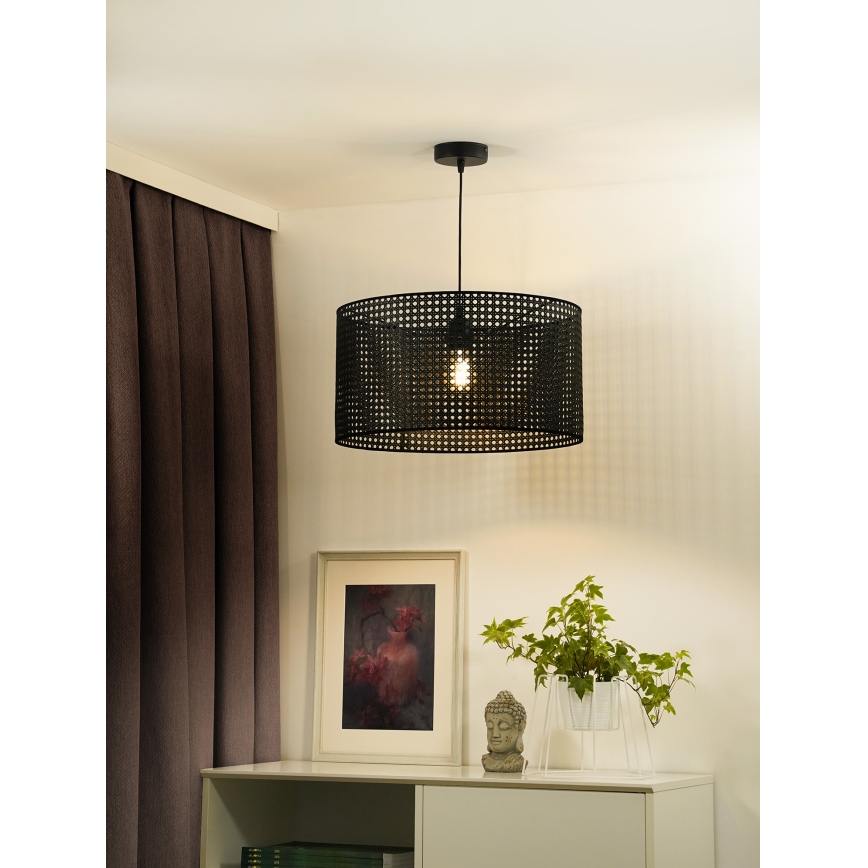 Duolla - Żyrandol na lince ROLLER RATTAN 1xE27/15W/230V śr. 45 cm czarny