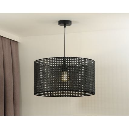 Duolla - Żyrandol na lince ROLLER RATTAN 1xE27/15W/230V śr. 45 cm czarny