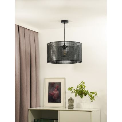 Duolla - Żyrandol na lince ROLLER RATTAN 1xE27/15W/230V śr. 45 cm czarny