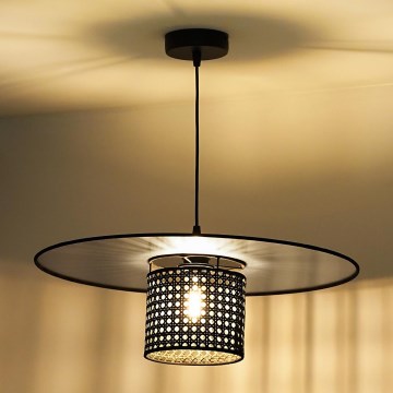 Duolla - Żyrandol na lince TOKYO RATTAN 1xE27/15W/230V śr. 50 cm czarny/srebrny