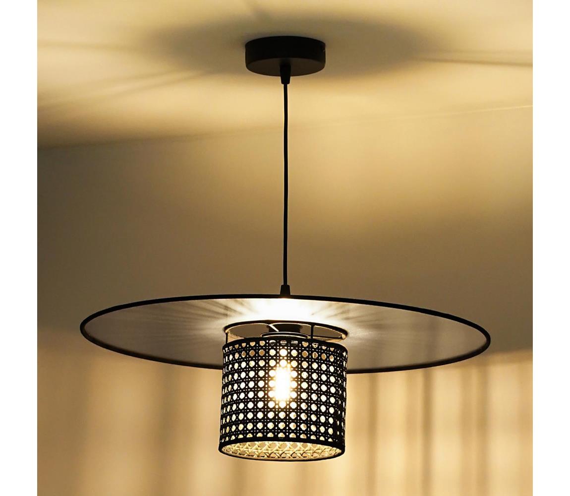 - Żyrandol na lince TOKYO RATTAN 1xE27/15W/230V śr. 50 cm czarny/srebrny