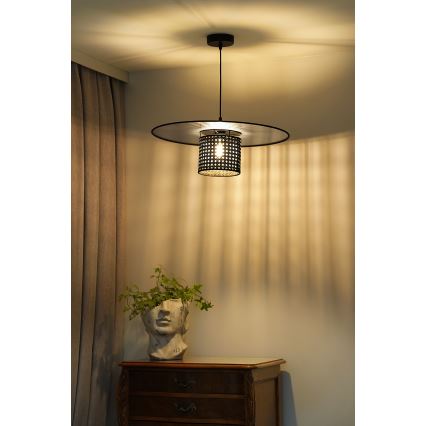 Duolla - Żyrandol na lince TOKYO RATTAN 1xE27/15W/230V śr. 50 cm czarny/srebrny