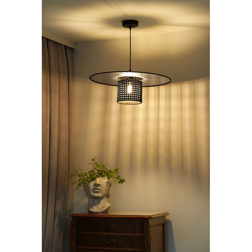 Duolla - Żyrandol na lince TOKYO RATTAN 1xE27/15W/230V śr. 50 cm czarny/srebrny
