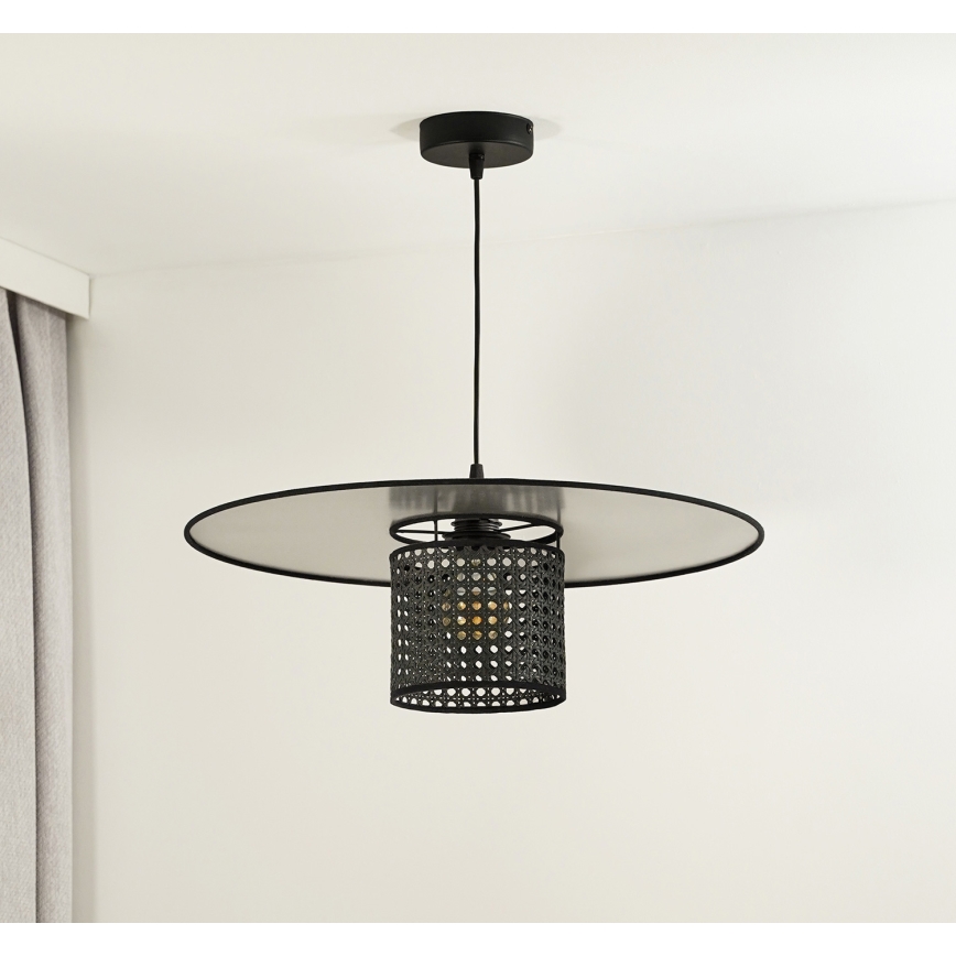 Duolla - Żyrandol na lince TOKYO RATTAN 1xE27/15W/230V śr. 50 cm czarny/srebrny
