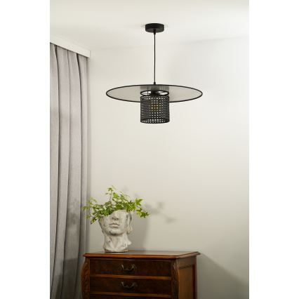 Duolla - Żyrandol na lince TOKYO RATTAN 1xE27/15W/230V śr. 50 cm czarny/srebrny