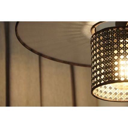 Duolla - Żyrandol na lince TOKYO RATTAN 1xE27/15W/230V śr. 50 cm czarny/srebrny