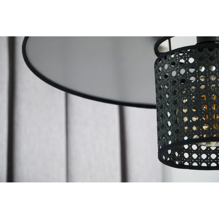 Duolla - Żyrandol na lince TOKYO RATTAN 1xE27/15W/230V śr. 50 cm czarny/srebrny