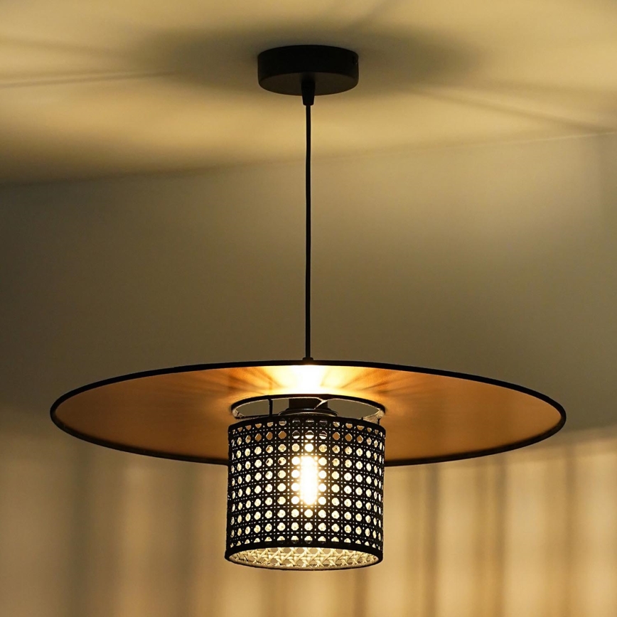 Duolla - Żyrandol na lince TOKYO RATTAN 1xE27/15W/230V śr. 50 cm złoty/czarny