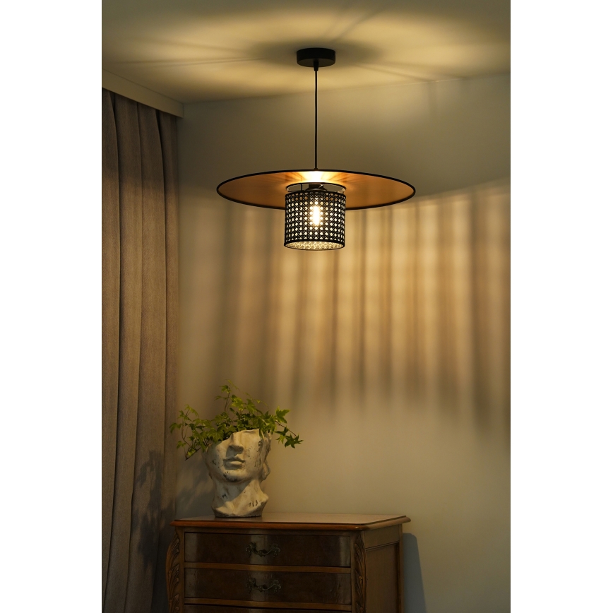 Duolla - Żyrandol na lince TOKYO RATTAN 1xE27/15W/230V śr. 50 cm złoty/czarny