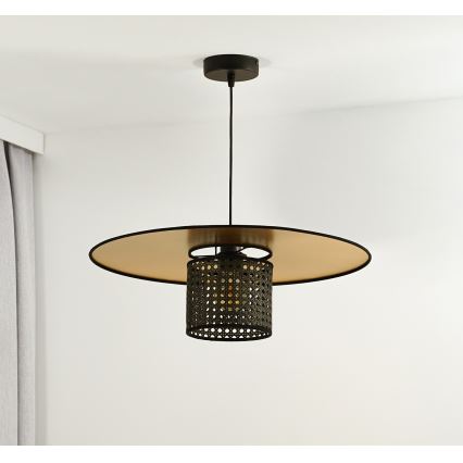 Duolla - Żyrandol na lince TOKYO RATTAN 1xE27/15W/230V śr. 50 cm złoty/czarny