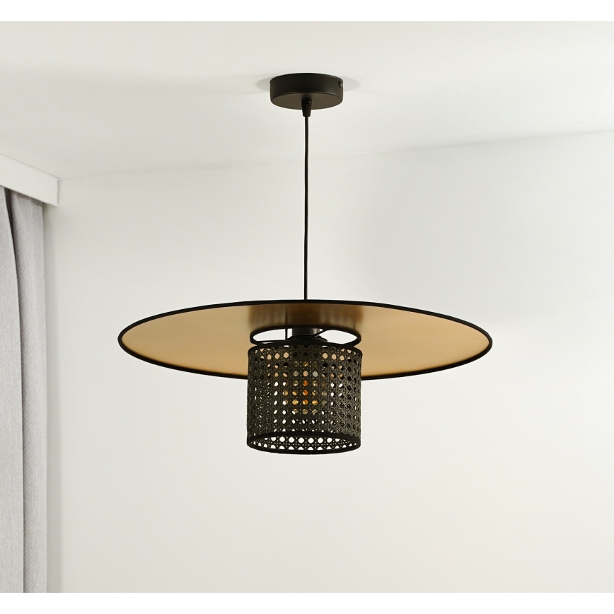 Duolla - Żyrandol na lince TOKYO RATTAN 1xE27/15W/230V śr. 50 cm złoty/czarny