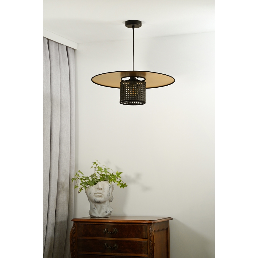 Duolla - Żyrandol na lince TOKYO RATTAN 1xE27/15W/230V śr. 50 cm złoty/czarny