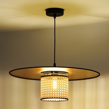 Duolla - Żyrandol na lince TOKYO RATTAN 1xE27/15W/230V śr. 50 cm złoty/rattan