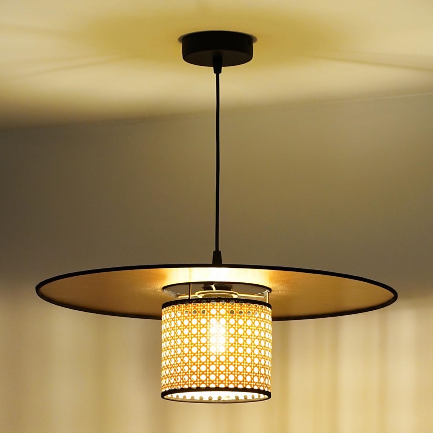 Duolla - Żyrandol na lince TOKYO RATTAN 1xE27/15W/230V śr. 50 cm złoty/rattan